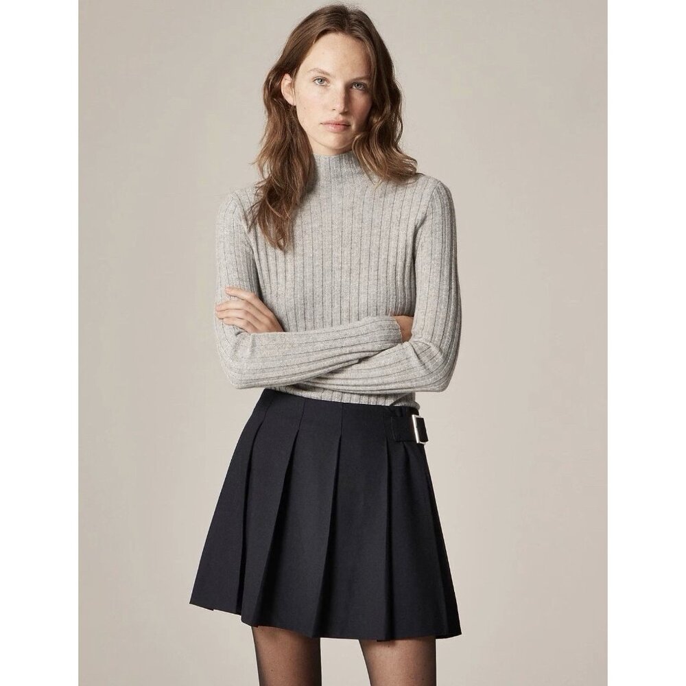 NWT J.Crew Womens 100% Cashmere Turtleneck XS Wide Rib Gray Sweater Luxury Chic